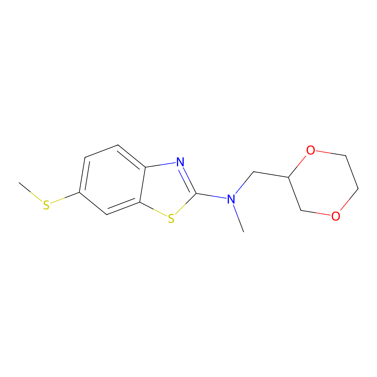 N-[(1,4-dioxan-2-yl)methyl]-N-methyl-6-(methylsulfanyl)-1,3-benzothiazol-2-amine molecular structure, CAS 2742037-92-7