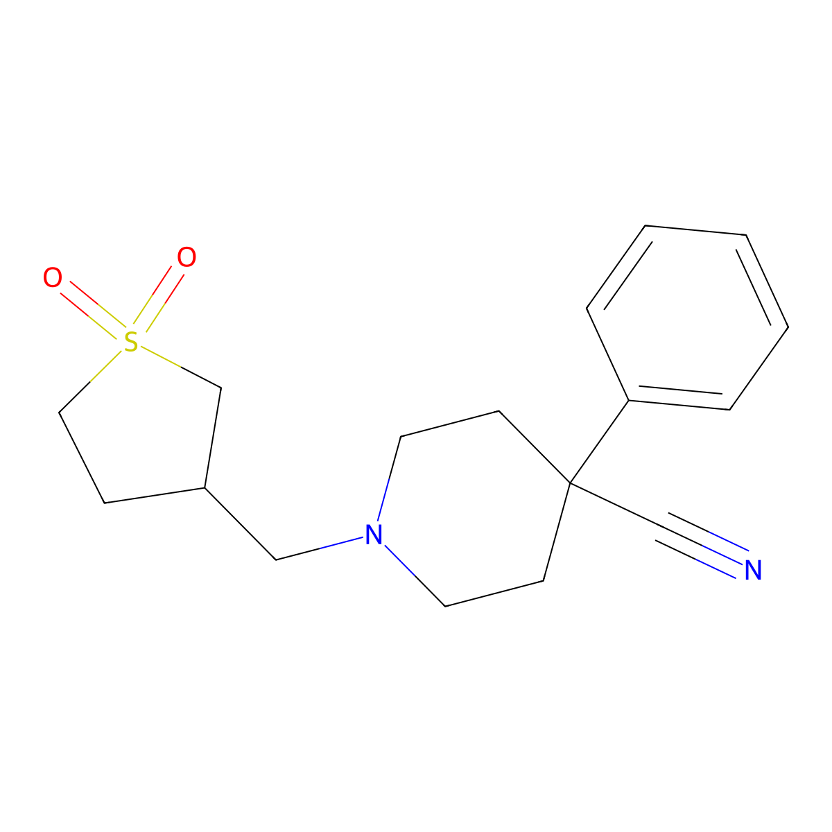 1-[(1,1-Dioxothiolan-3-yl)methyl]-4-phenylpiperidine-4-carbonitrile molecular structure, CAS 2742037-94-9
