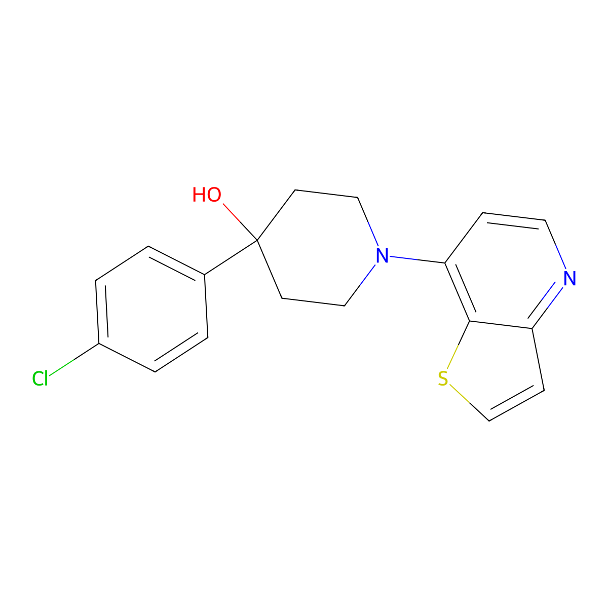 4-(4-Chlorophenyl)-1-{thieno[3,2-b]pyridin-7-yl}piperidin-4-ol molecular structure, CAS 2742037-99-4