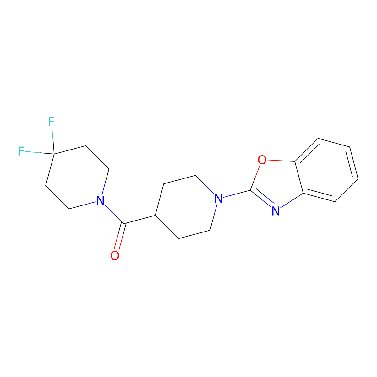 2-[4-(4,4-Difluoropiperidine-1-carbonyl)piperidin-1-yl]-1,3-benzoxazole molecular structure, CAS 2742038-00-0