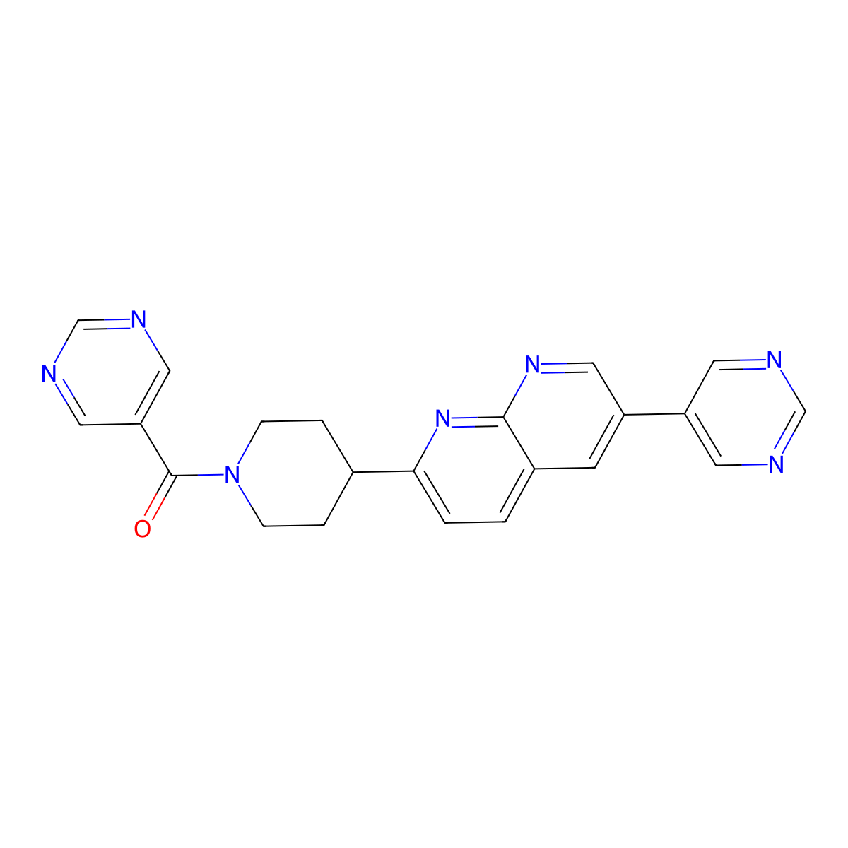 6-(Pyrimidin-5-yl)-2-[1-(pyrimidine-5-carbonyl)piperidin-4-yl]-1,8-naphthyridine molecular structure, CAS 2742038-02-2