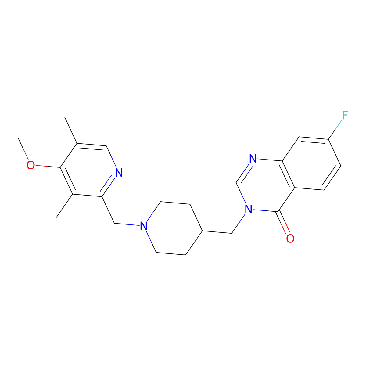 7-Fluoro-3-({1-[(4-methoxy-3,5-dimethylpyridin-2-yl)methyl]piperidin-4-yl}methyl)-3,4-dihydroquinazolin-4-one molecular structure, CAS 2742038-04-4