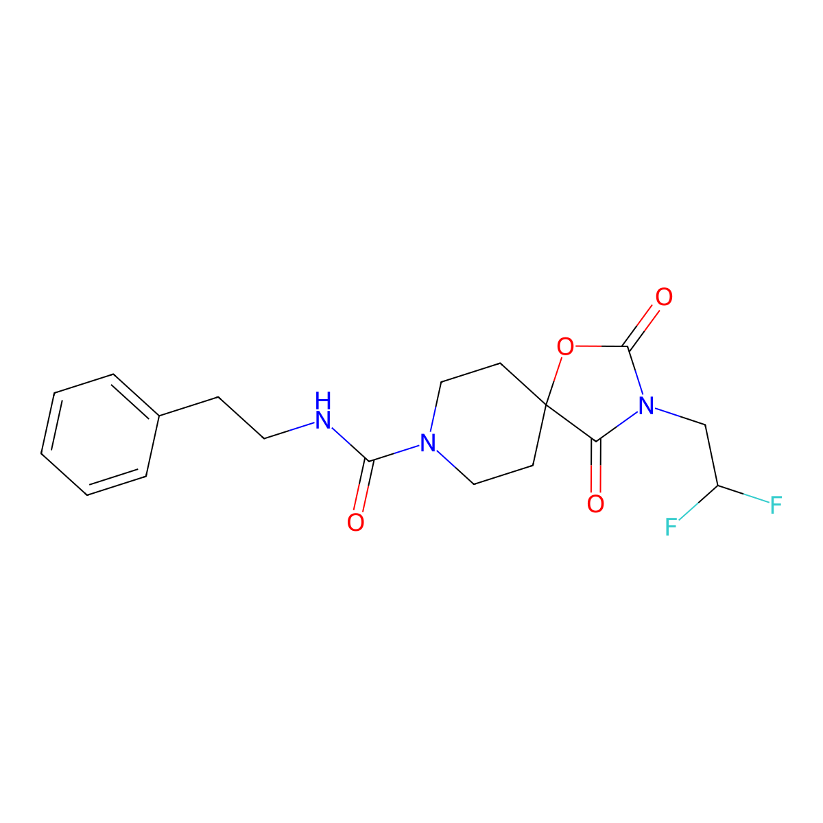 3-(2,2-difluoroethyl)-2,4-dioxo-N-(2-phenylethyl)-1-oxa-3,8-diazaspiro[4.5]decane-8-carboxamide molecular structure, CAS 2742038-06-6