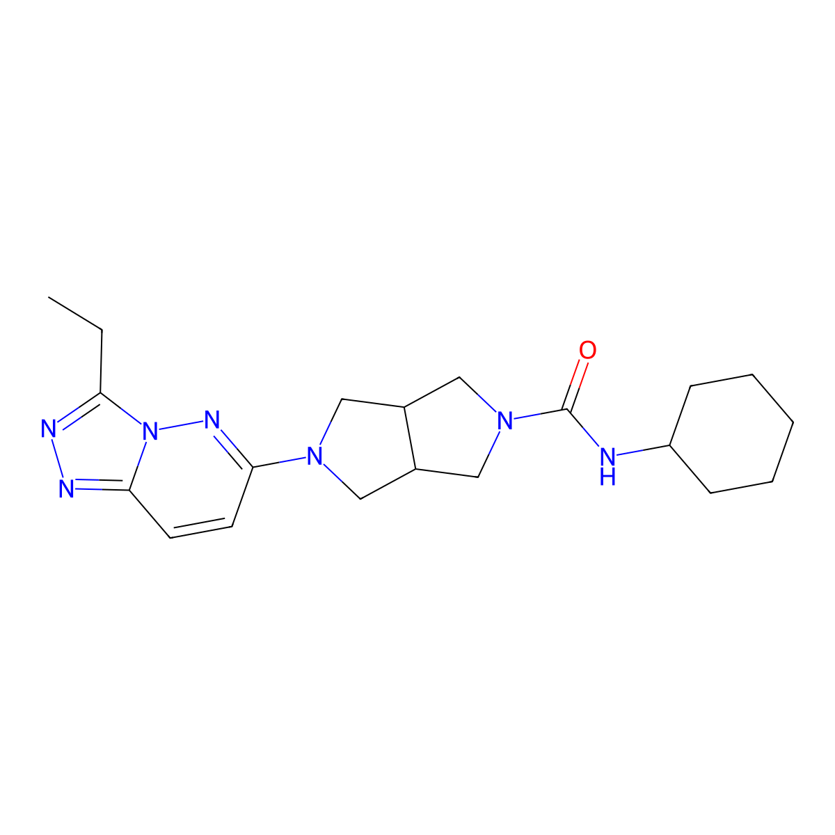 N-cyclohexyl-5-{3-ethyl-[1,2,4]triazolo[4,3-b]pyridazin-6-yl}-octahydropyrrolo[3,4-c]pyrrole-2-carboxamide molecular structure, CAS 2742038-07-7
