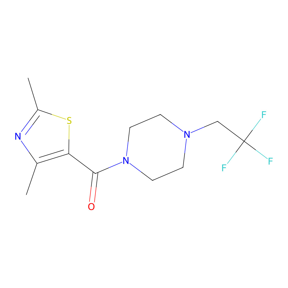 1-(2,4-Dimethyl-1,3-thiazole-5-carbonyl)-4-(2,2,2-trifluoroethyl)piperazine molecular structure, CAS 2742038-09-9