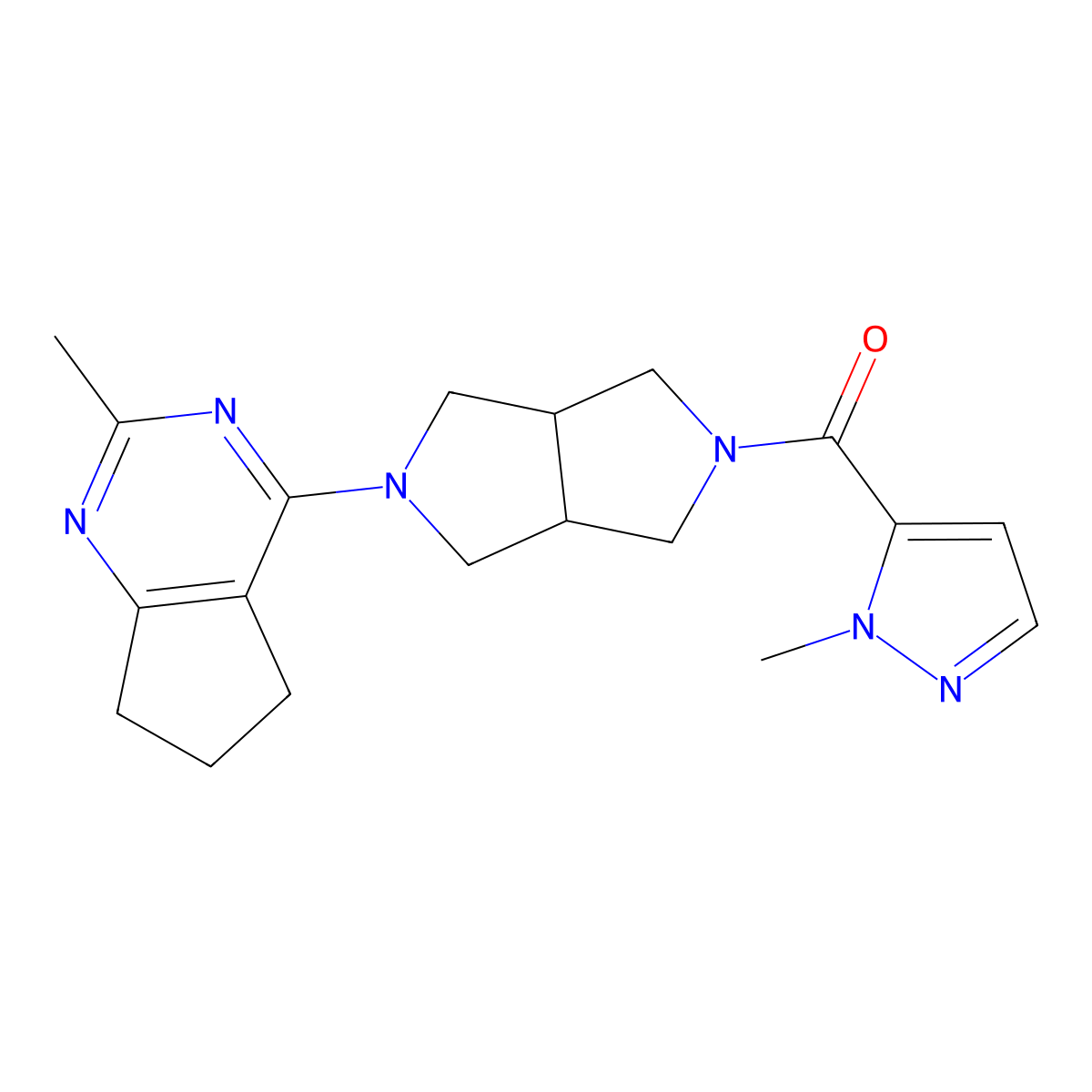 1-methyl-5-(5-{2-methyl-5H,6H,7H-cyclopenta[d]pyrimidin-4-yl}-octahydropyrrolo[3,4-c]pyrrole-2-carbonyl)-1H-pyrazole molecular structure, CAS 2742038-10-2