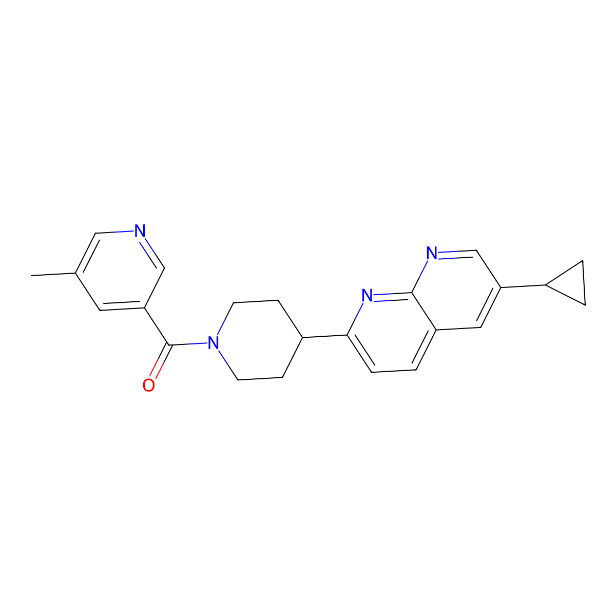 6-Cyclopropyl-2-[1-(5-methylpyridine-3-carbonyl)piperidin-4-yl]-1,8-naphthyridine molecular structure, CAS 2742038-13-5