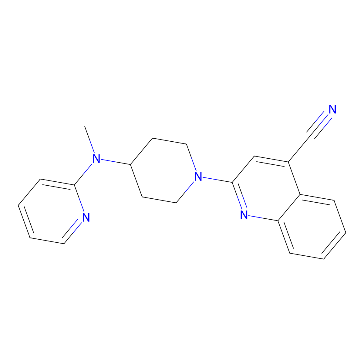 2-{4-[Methyl(pyridin-2-yl)amino]piperidin-1-yl}quinoline-4-carbonitrile molecular structure, CAS 2742038-17-9