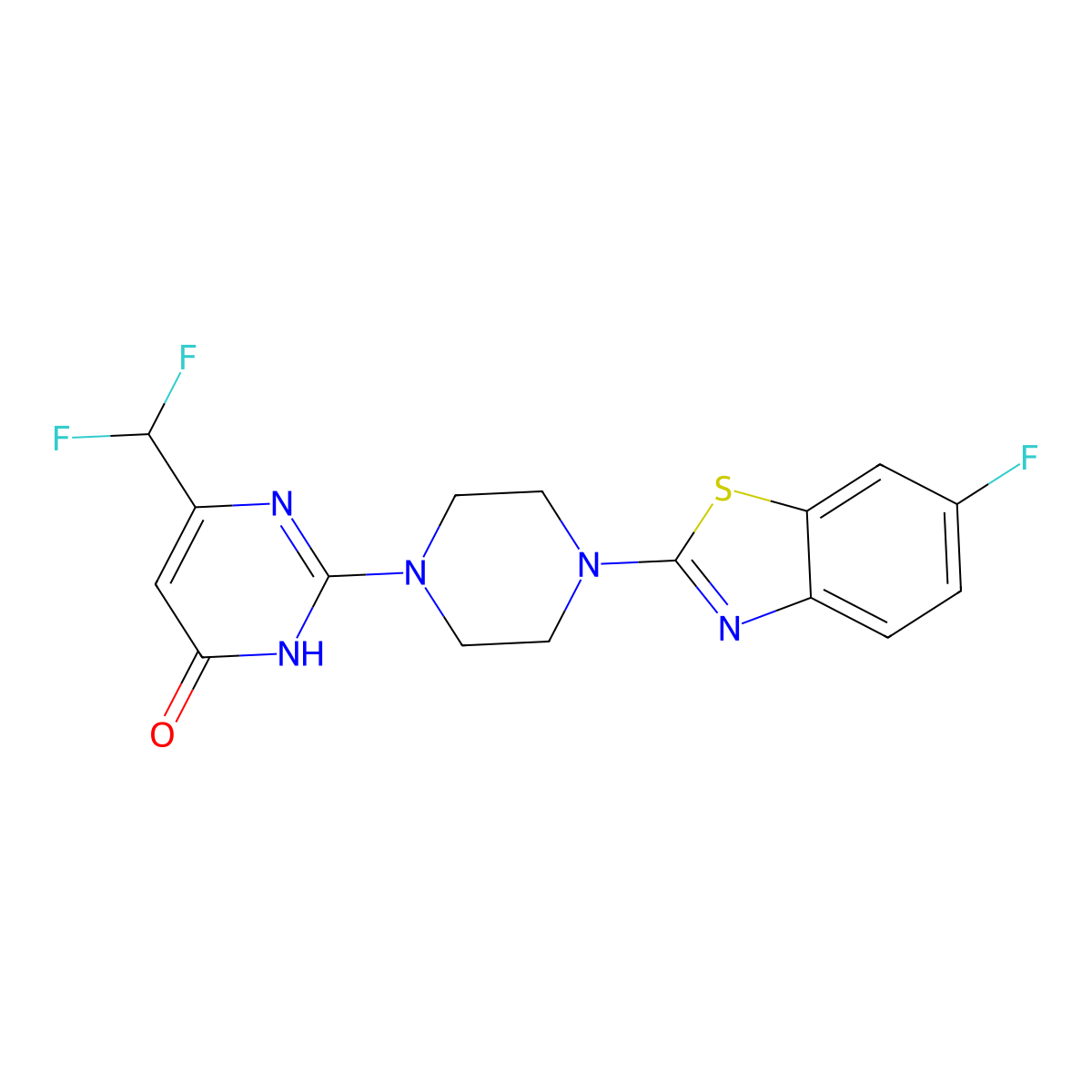 6-(Difluoromethyl)-2-[4-(6-fluoro-1,3-benzothiazol-2-yl)piperazin-1-yl]-3,4-dihydropyrimidin-4-one molecular structure, CAS 2742038-19-1