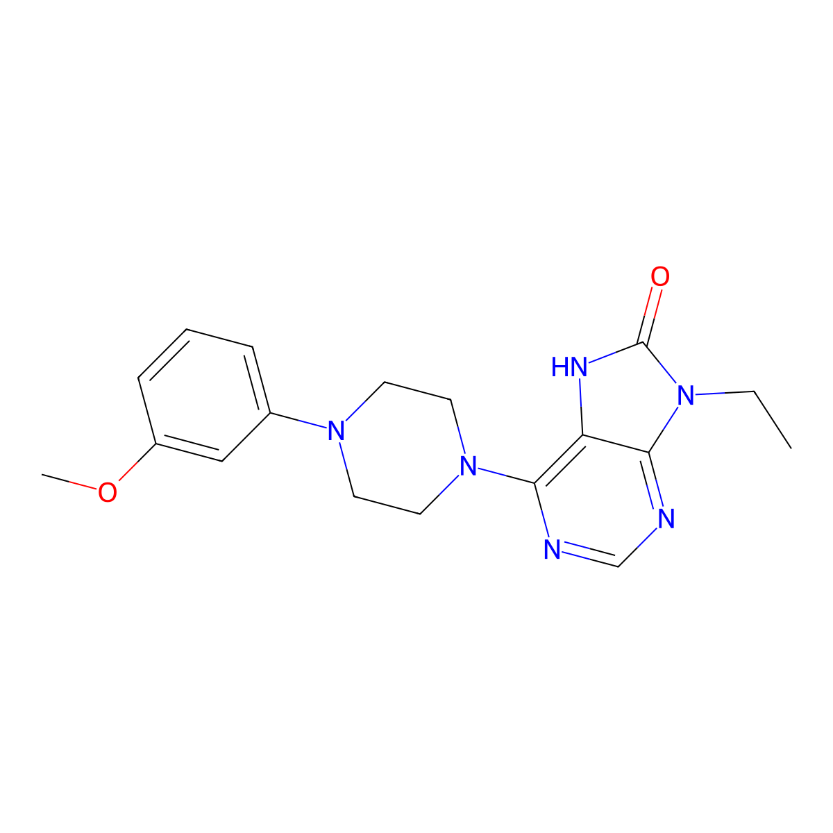 9-ethyl-6-[4-(3-methoxyphenyl)piperazin-1-yl]-8,9-dihydro-7H-purin-8-one molecular structure, CAS 2742038-21-5