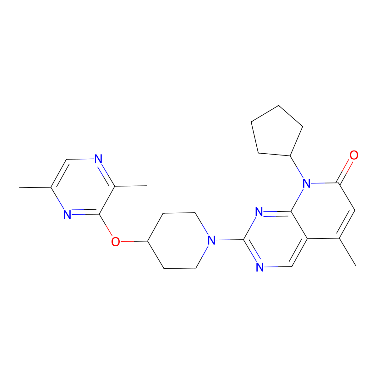 8-cyclopentyl-2-{4-[(3,6-dimethylpyrazin-2-yl)oxy]piperidin-1-yl}-5-methyl-7H,8H-pyrido[2,3-d]pyrimidin-7-one molecular structure, CAS 2742038-23-7