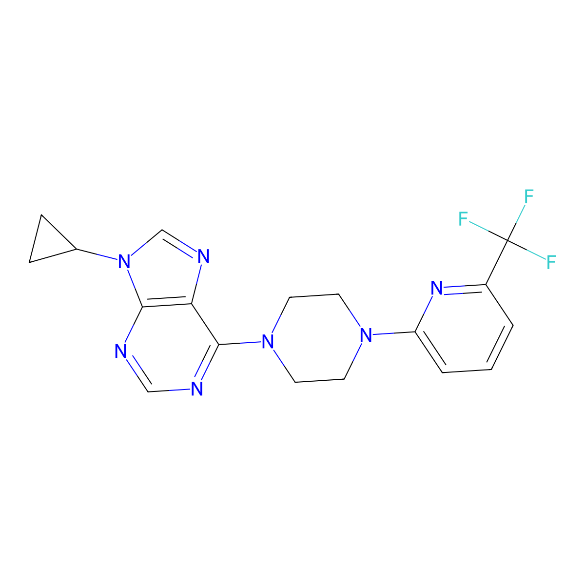 9-cyclopropyl-6-{4-[6-(trifluoromethyl)pyridin-2-yl]piperazin-1-yl}-9H-purine molecular structure, CAS 2742038-25-9