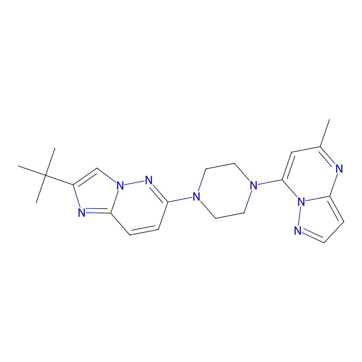 1-{2-Tert-butylimidazo[1,2-b]pyridazin-6-yl}-4-{5-methylpyrazolo[1,5-a]pyrimidin-7-yl}piperazine molecular structure, CAS 2742038-26-0