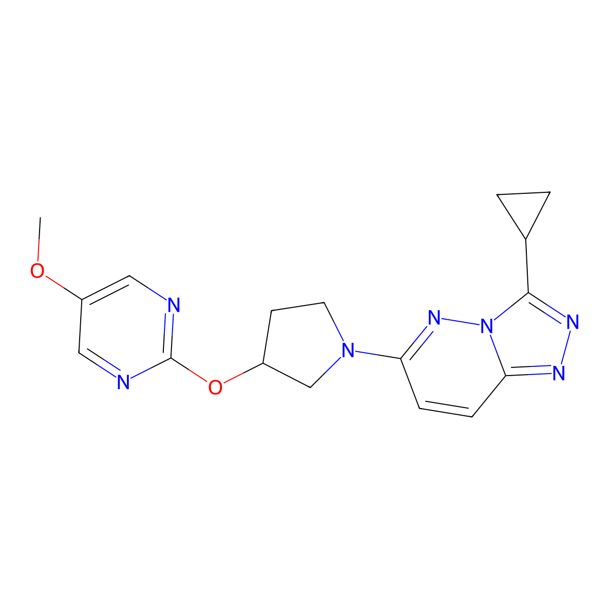 2-[(1-{3-Cyclopropyl-[1,2,4]triazolo[4,3-b]pyridazin-6-yl}pyrrolidin-3-yl)oxy]-5-methoxypyrimidine molecular structure, CAS 2742038-30-6