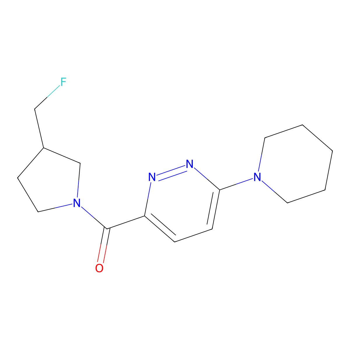 3-[3-(Fluoromethyl)pyrrolidine-1-carbonyl]-6-(piperidin-1-yl)pyridazine molecular structure, CAS 2742038-31-7