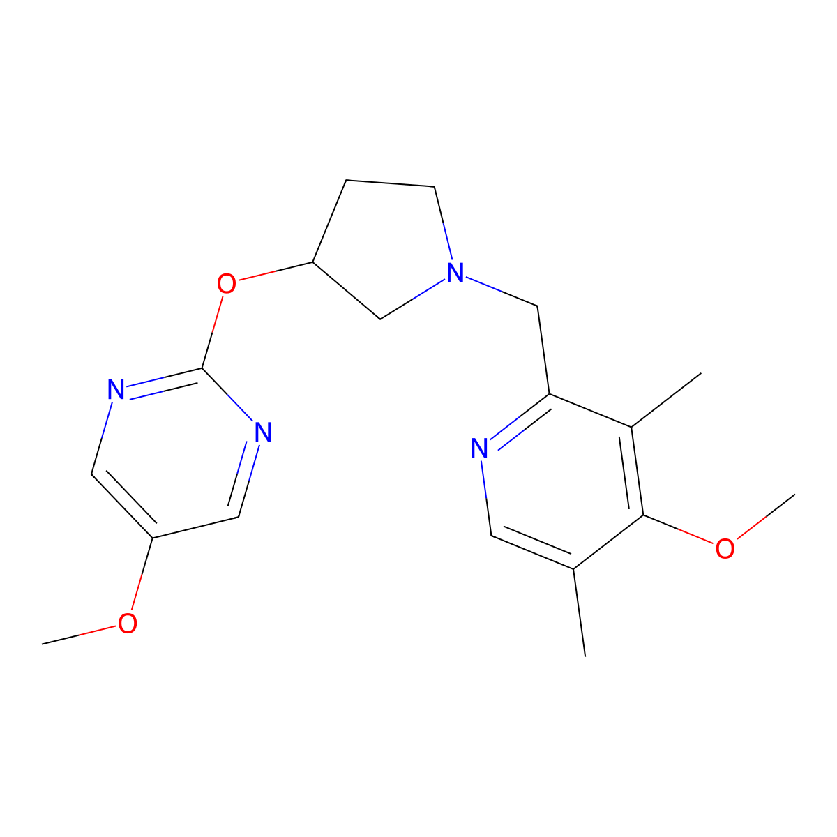 5-Methoxy-2-({1-[(4-methoxy-3,5-dimethylpyridin-2-yl)methyl]pyrrolidin-3-yl}oxy)pyrimidine molecular structure, CAS 2742038-34-0