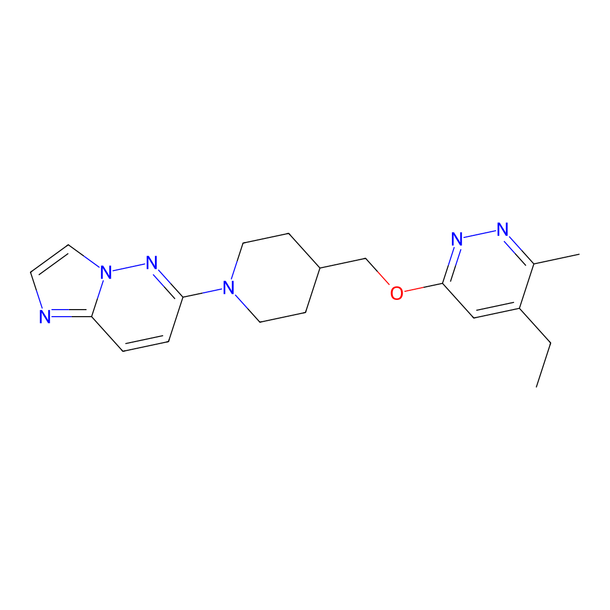 4-Ethyl-6-[(1-{imidazo[1,2-b]pyridazin-6-yl}piperidin-4-yl)methoxy]-3-methylpyridazine molecular structure, CAS 2742038-39-5