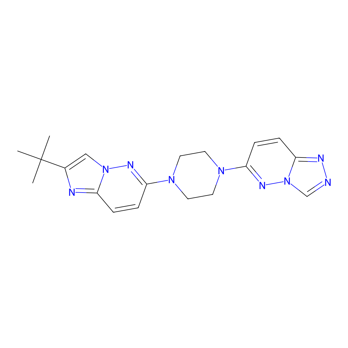 1-{2-Tert-butylimidazo[1,2-b]pyridazin-6-yl}-4-{[1,2,4]triazolo[4,3-b]pyridazin-6-yl}piperazine molecular structure, CAS 2742038-41-9