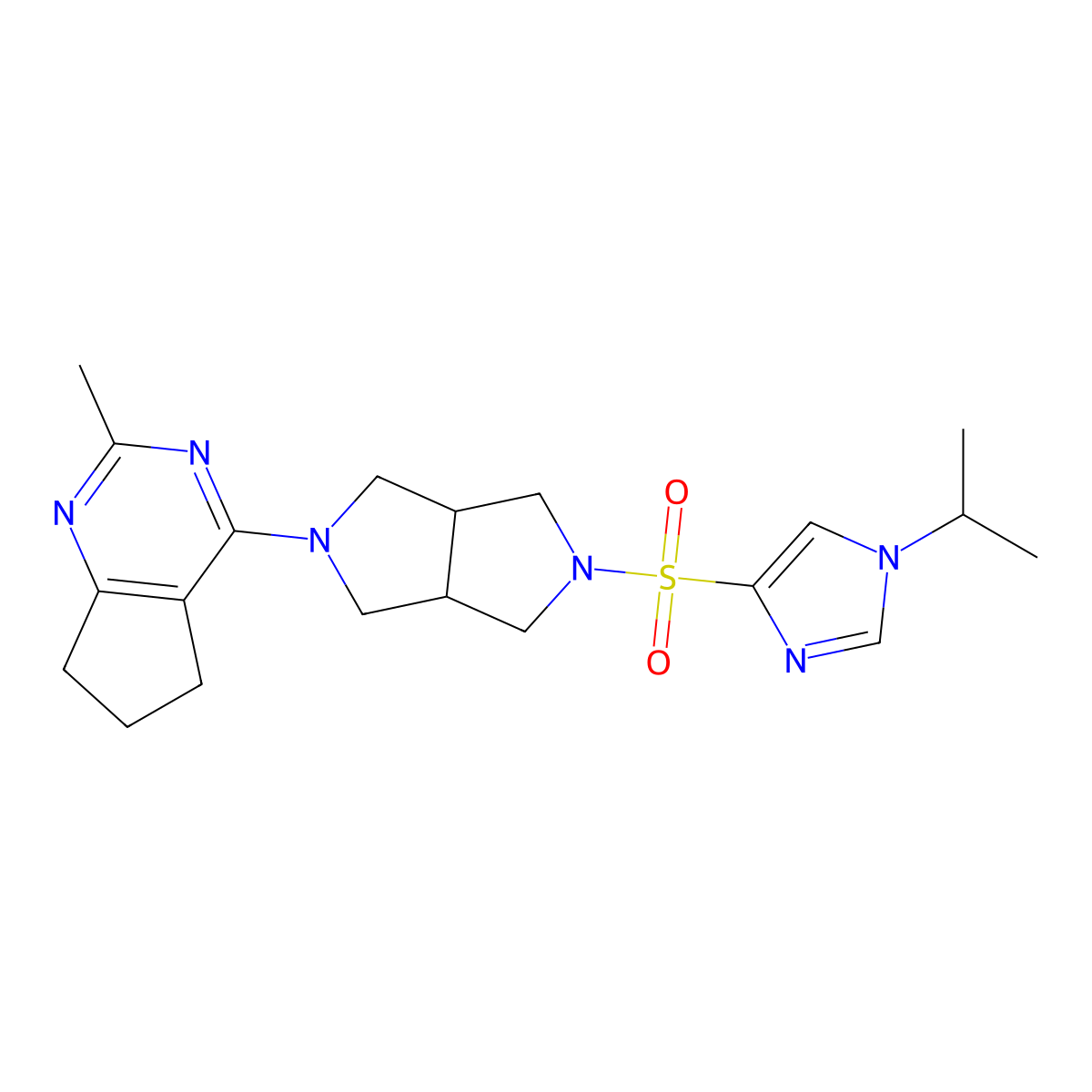 4-[(5-{2-methyl-5H,6H,7H-cyclopenta[d]pyrimidin-4-yl}-octahydropyrrolo[3,4-c]pyrrol-2-yl)sulfonyl]-1-(propan-2-yl)-1H-imidazole molecular structure, CAS 2742038-42-0