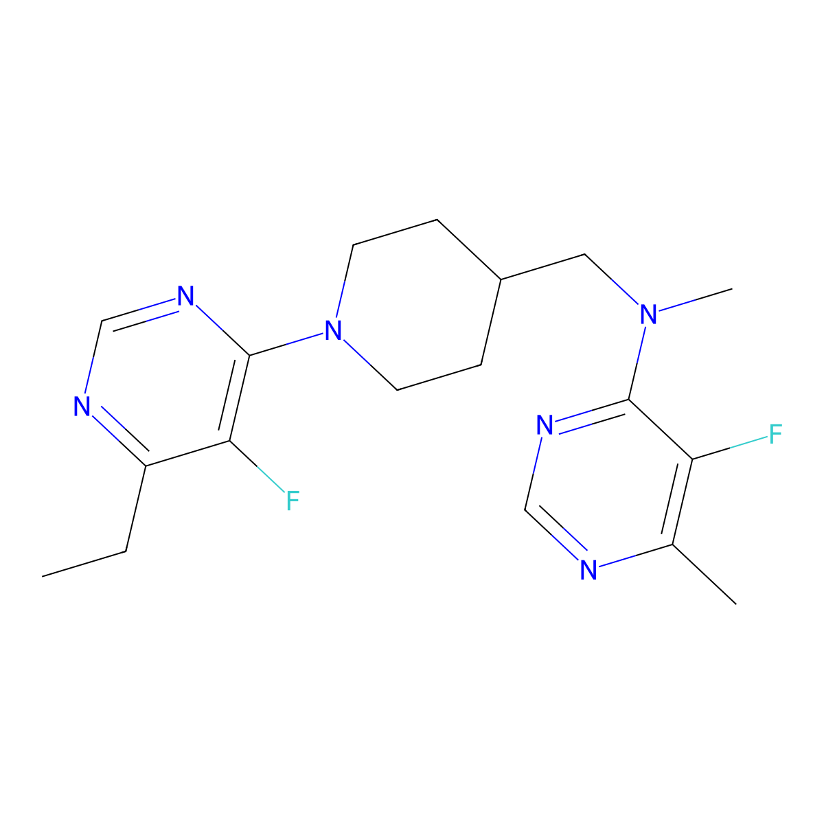 N-{[1-(6-ethyl-5-fluoropyrimidin-4-yl)piperidin-4-yl]methyl}-5-fluoro-N,6-dimethylpyrimidin-4-amine molecular structure, CAS 2742038-55-5