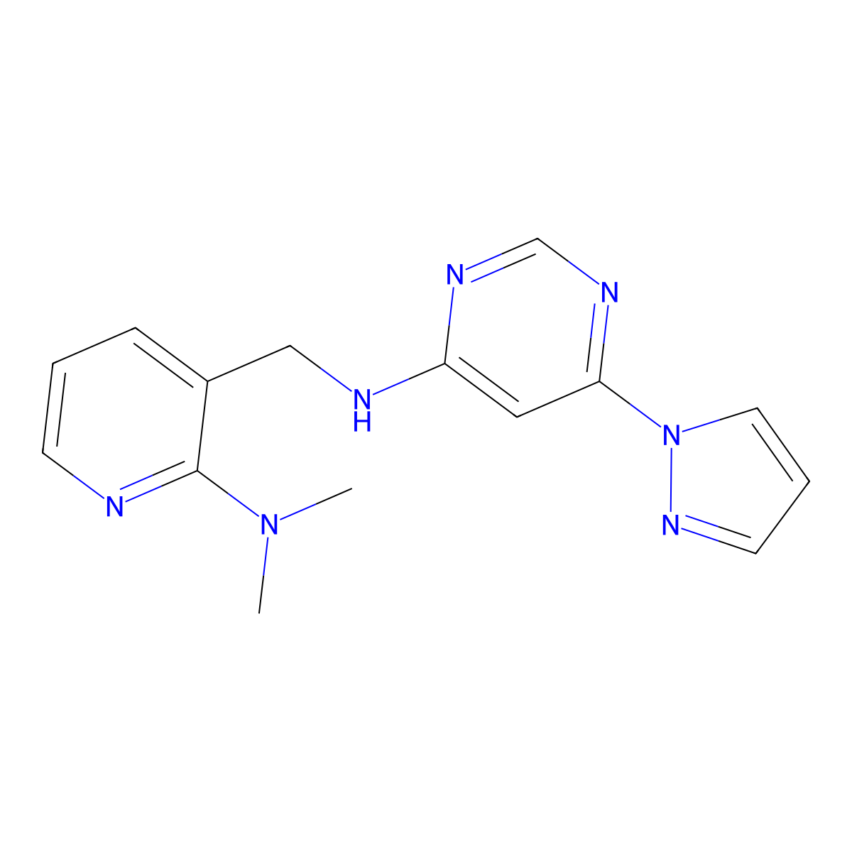 N-{[2-(dimethylamino)pyridin-3-yl]methyl}-6-(1H-pyrazol-1-yl)pyrimidin-4-amine molecular structure, CAS 2742038-56-6