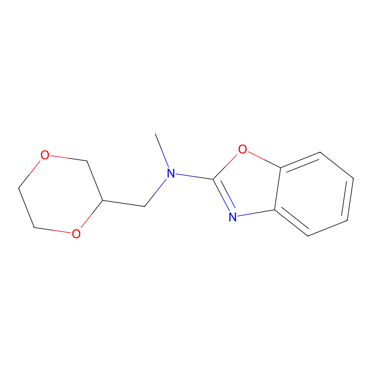 N-[(1,4-dioxan-2-yl)methyl]-N-methyl-1,3-benzoxazol-2-amine molecular structure, CAS 2742038-57-7