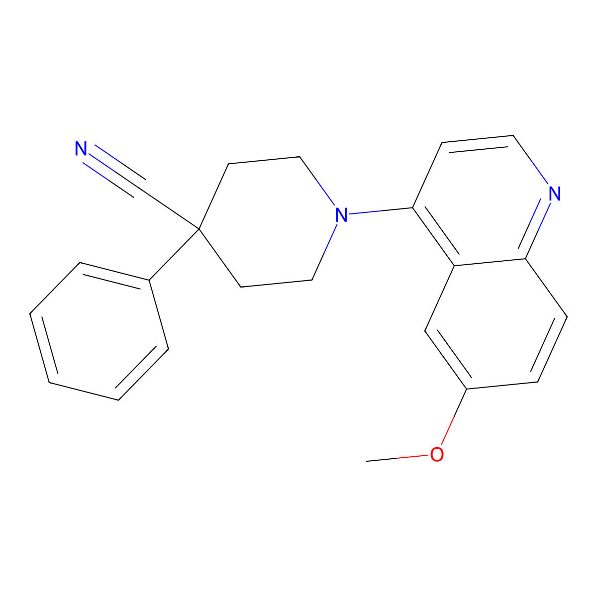 1-(6-Methoxyquinolin-4-yl)-4-phenylpiperidine-4-carbonitrile molecular structure, CAS 2742038-67-9