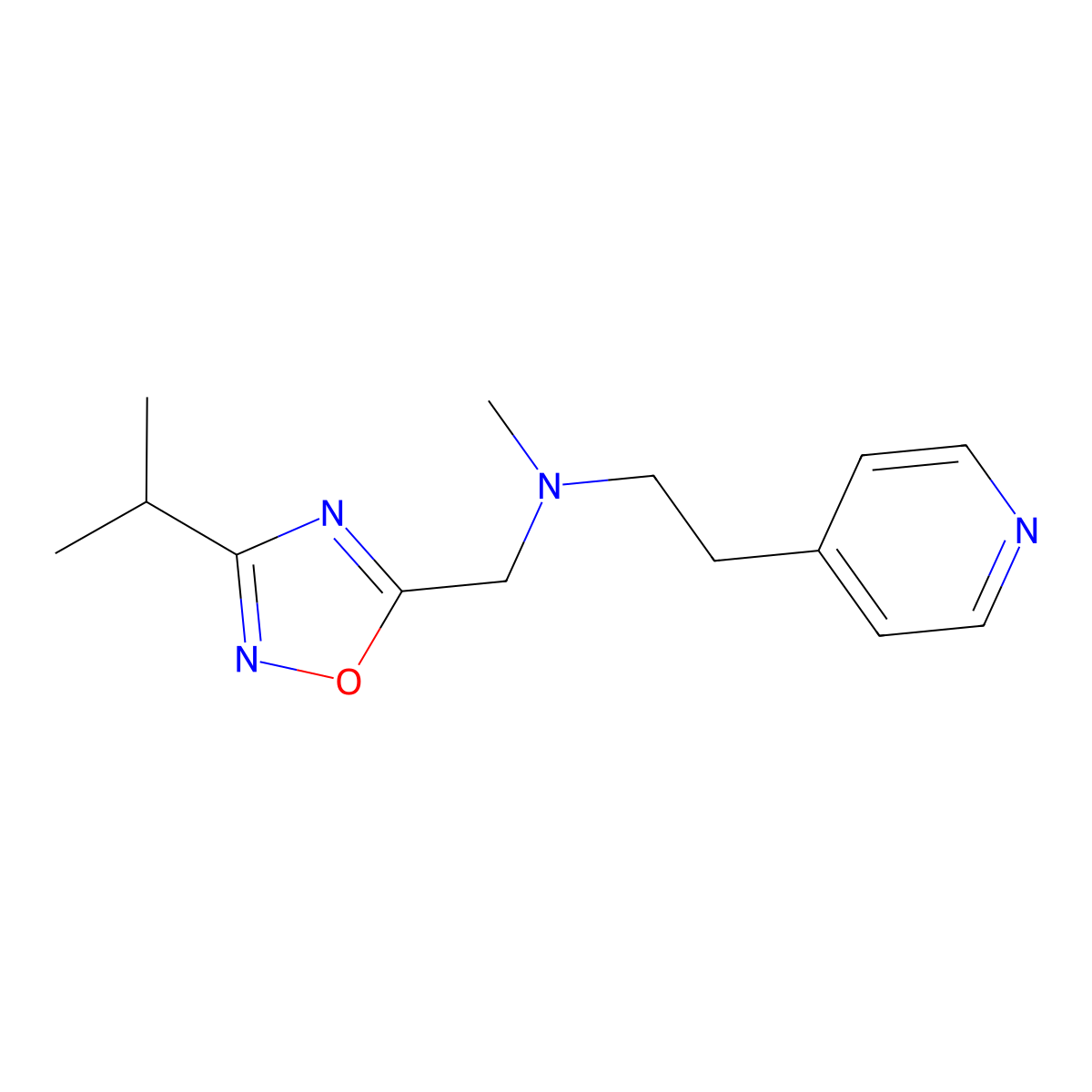 Methyl({[3-(propan-2-yl)-1,2,4-oxadiazol-5-yl]methyl})[2-(pyridin-4-yl)ethyl]amine molecular structure, CAS 2742038-69-1