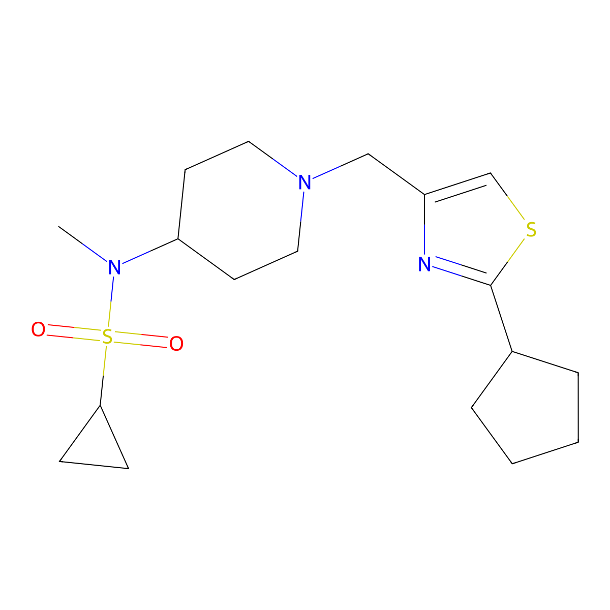 N-{1-[(2-cyclopentyl-1,3-thiazol-4-yl)methyl]piperidin-4-yl}-N-methylcyclopropanesulfonamide molecular structure, CAS 2742038-74-8
