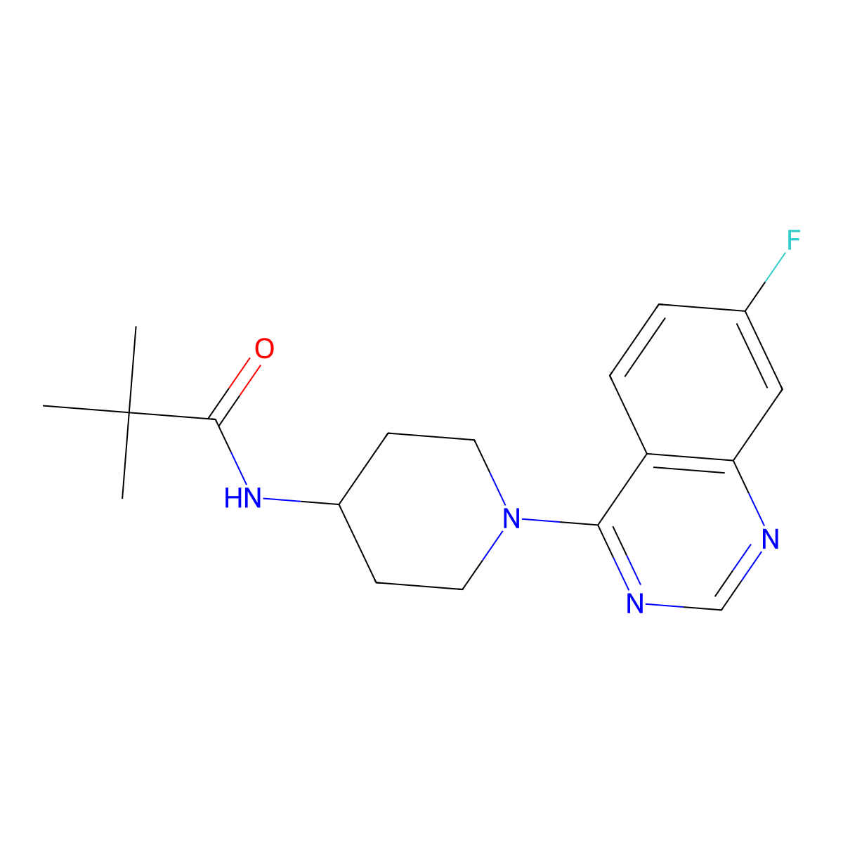 N-[1-(7-fluoroquinazolin-4-yl)piperidin-4-yl]-2,2-dimethylpropanamide molecular structure, CAS 2742038-77-1