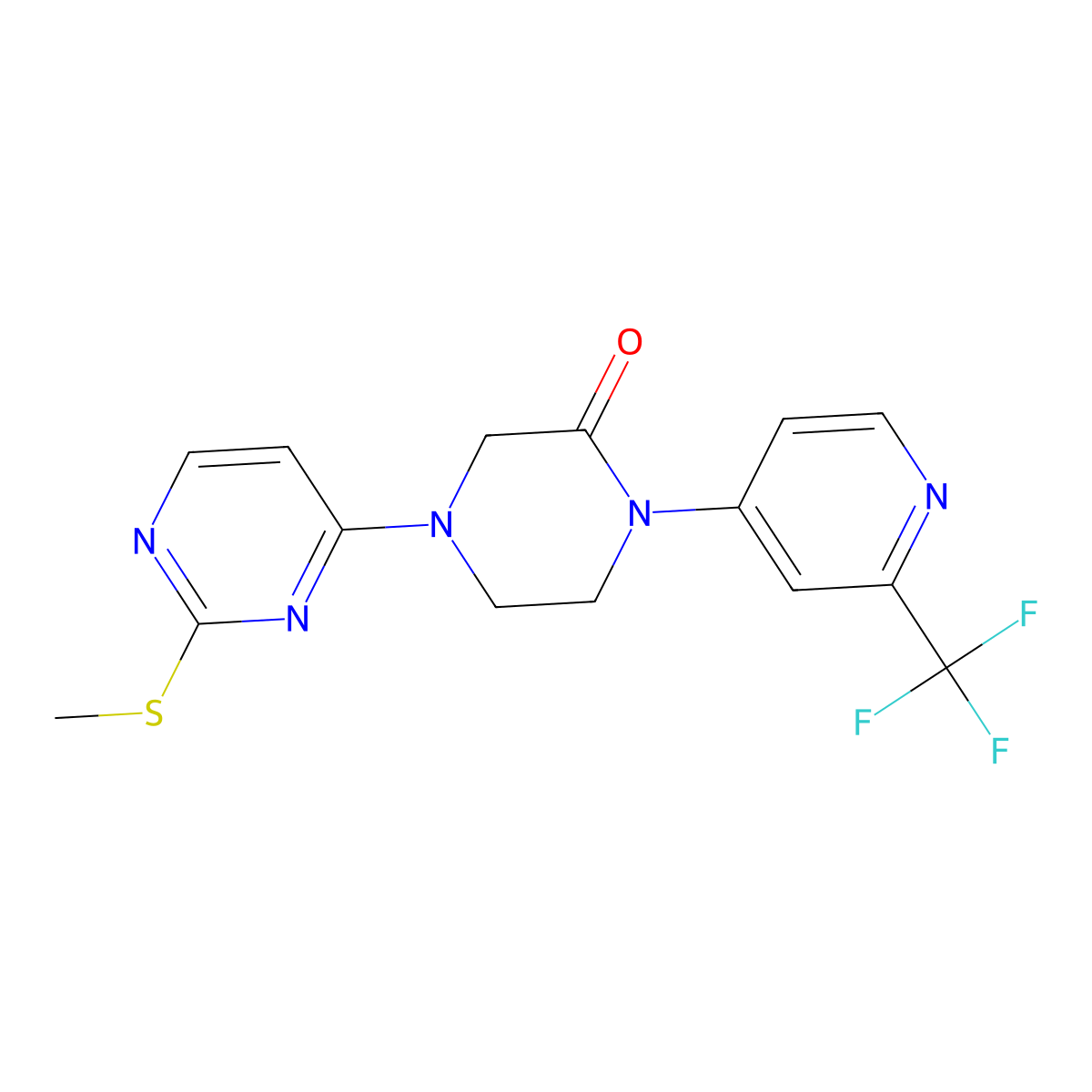 4-[2-(Methylsulfanyl)pyrimidin-4-yl]-1-[2-(trifluoromethyl)pyridin-4-yl]piperazin-2-one molecular structure, CAS 2742038-79-3