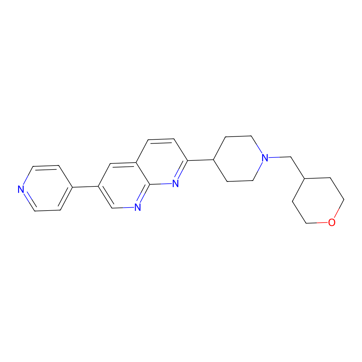 2-{1-[(Oxan-4-yl)methyl]piperidin-4-yl}-6-(pyridin-4-yl)-1,8-naphthyridine molecular structure, CAS 2742038-83-9