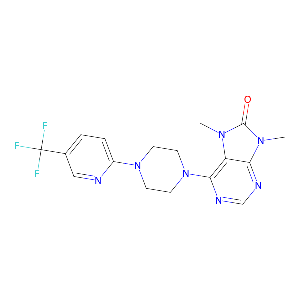 7,9-dimethyl-6-{4-[5-(trifluoromethyl)pyridin-2-yl]piperazin-1-yl}-8,9-dihydro-7H-purin-8-one molecular structure, CAS 2742038-90-8