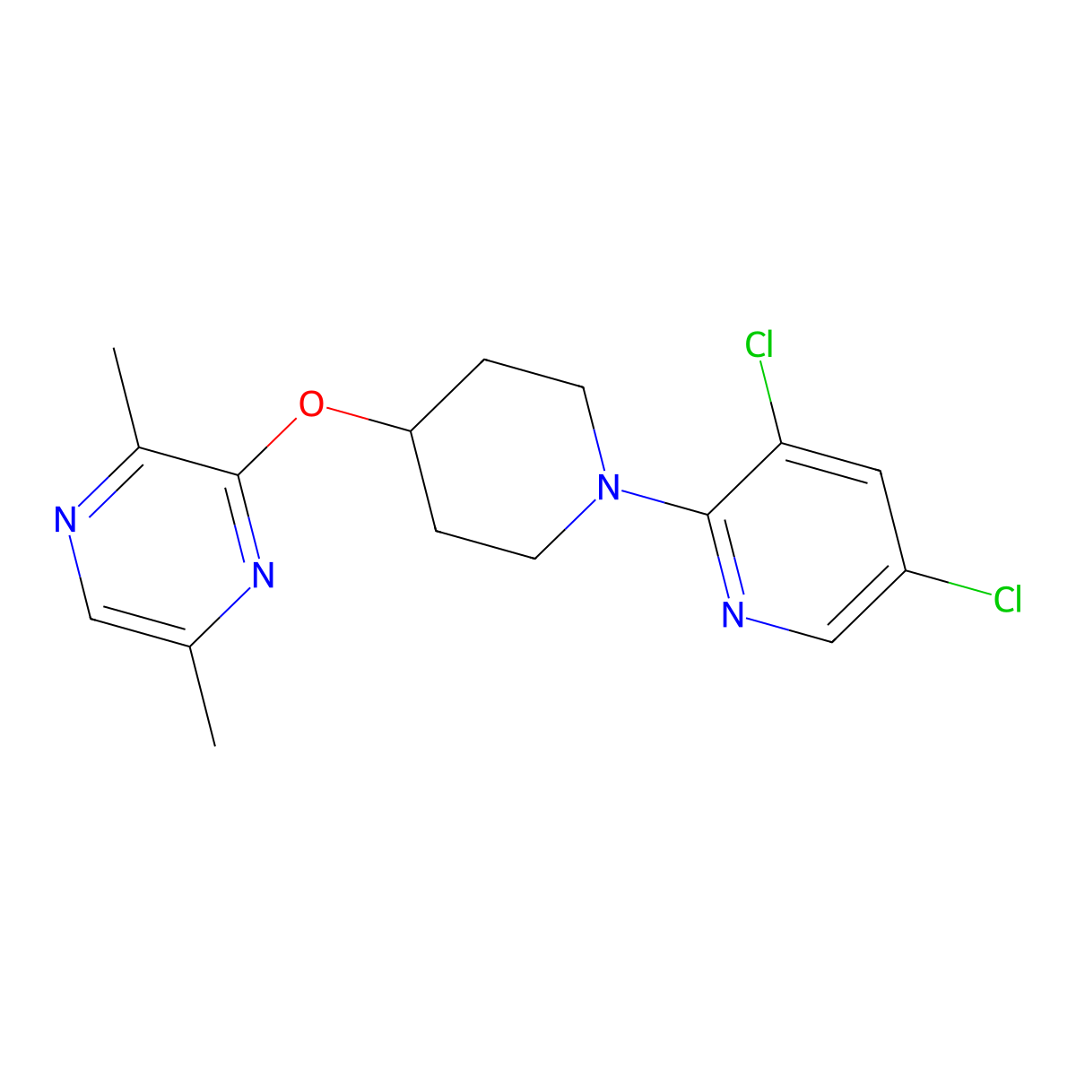3-{[1-(3,5-Dichloropyridin-2-yl)piperidin-4-yl]oxy}-2,5-dimethylpyrazine molecular structure, CAS 2742038-92-0