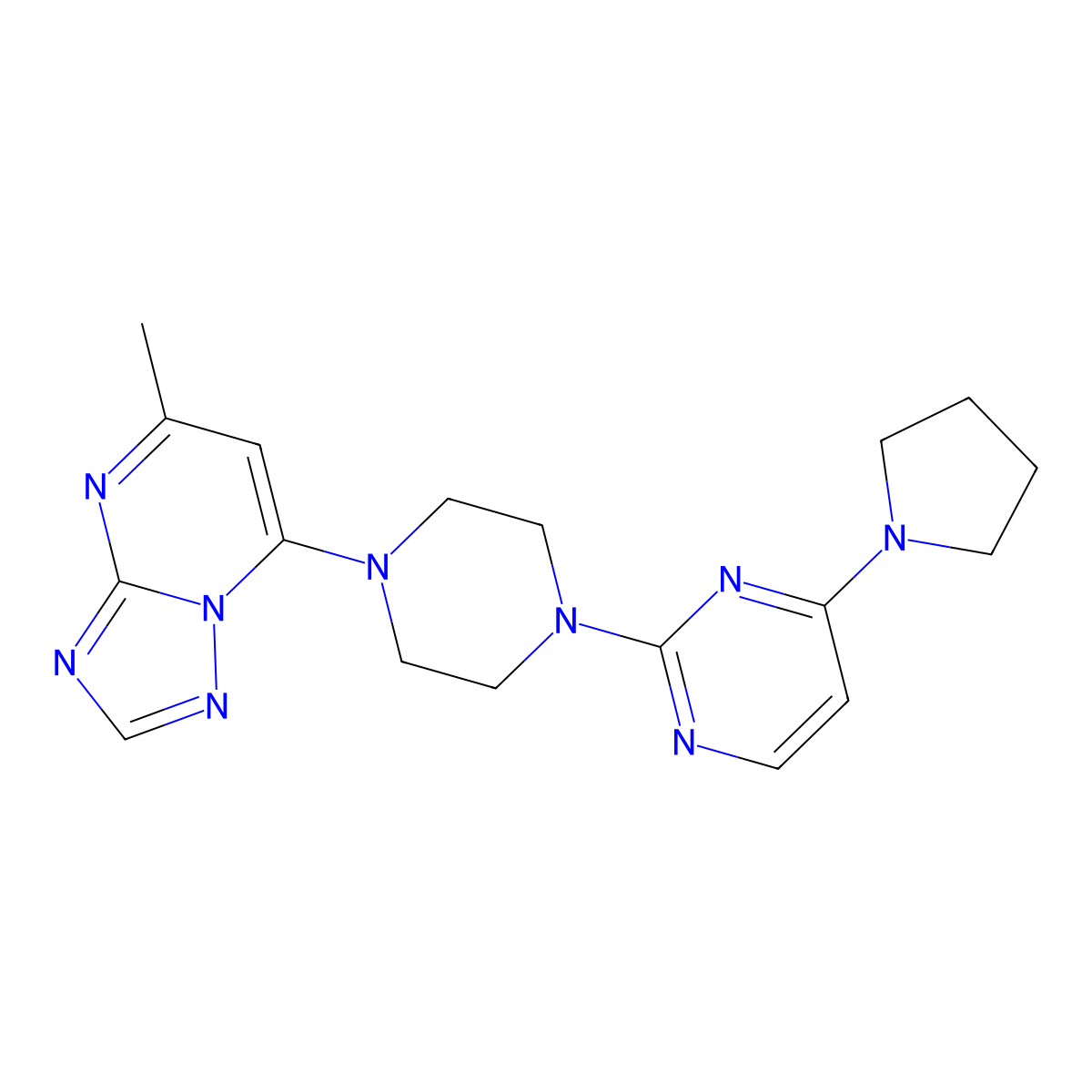 2-(4-{5-Methyl-[1,2,4]triazolo[1,5-a]pyrimidin-7-yl}piperazin-1-yl)-4-(pyrrolidin-1-yl)pyrimidine molecular structure, CAS 2742038-94-2