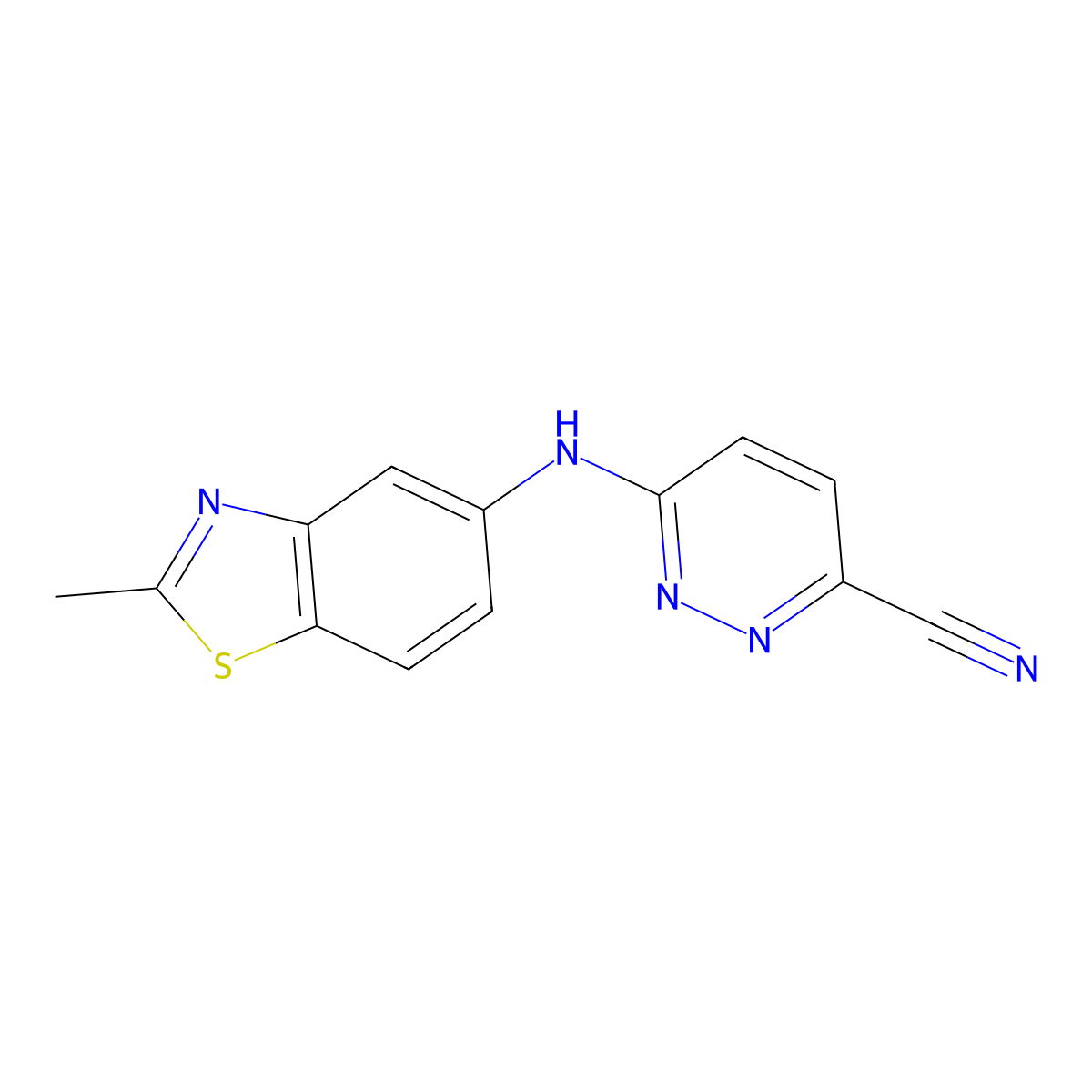 6-[(2-Methyl-1,3-benzothiazol-5-yl)amino]pyridazine-3-carbonitrile molecular structure, CAS 2742038-95-3