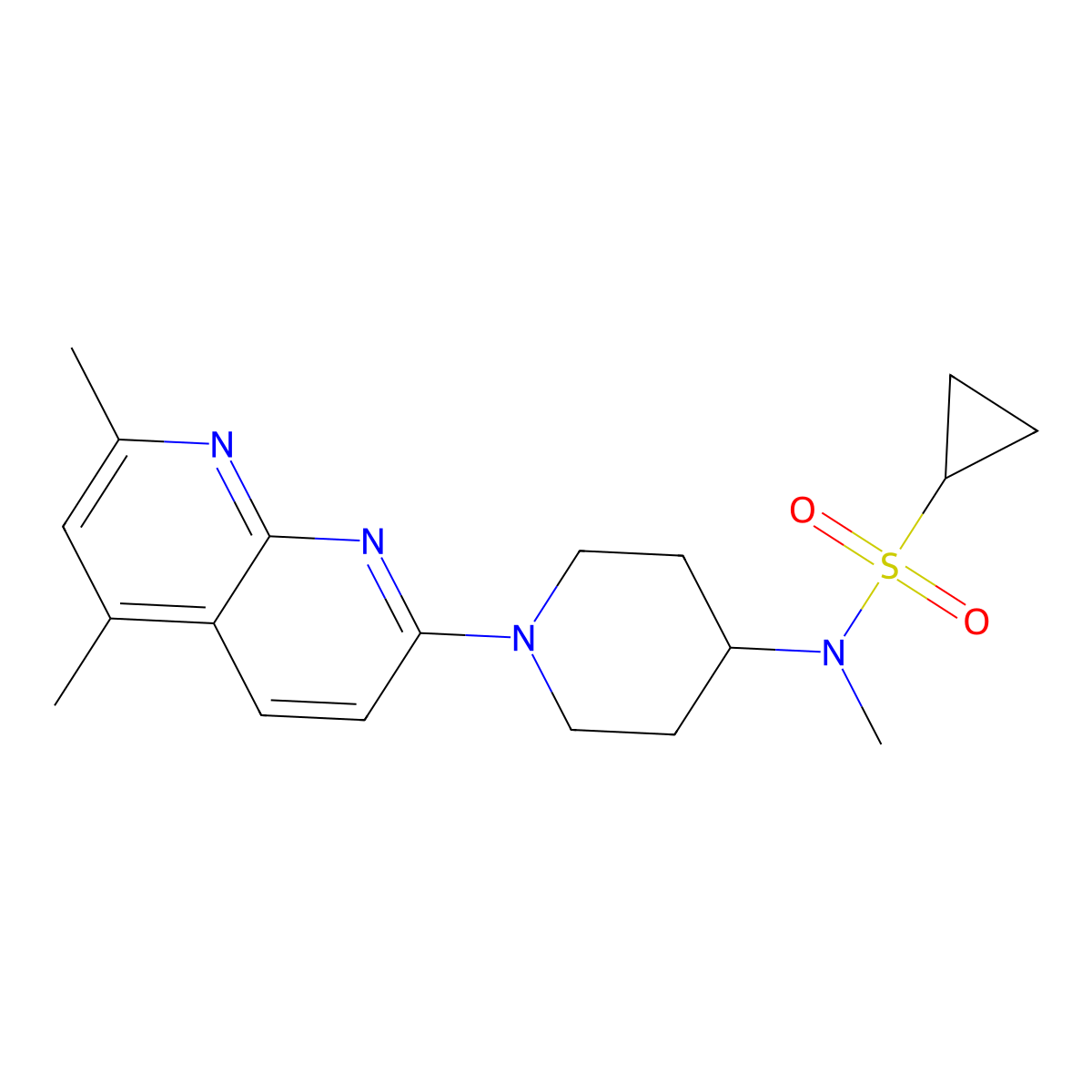 N-[1-(5,7-dimethyl-1,8-naphthyridin-2-yl)piperidin-4-yl]-N-methylcyclopropanesulfonamide molecular structure, CAS 2742038-98-6