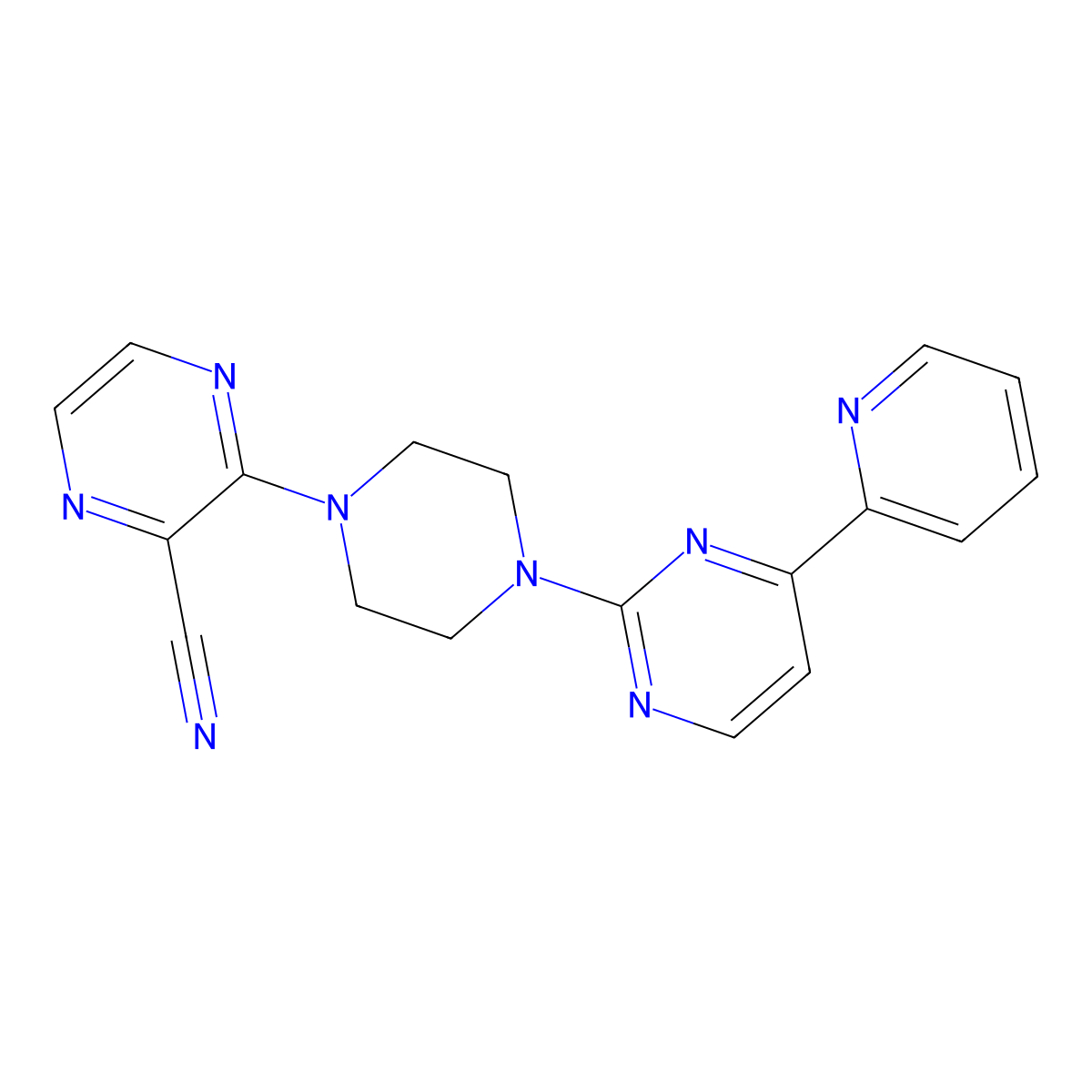 3-{4-[4-(Pyridin-2-yl)pyrimidin-2-yl]piperazin-1-yl}pyrazine-2-carbonitrile molecular structure, CAS 2742039-03-6