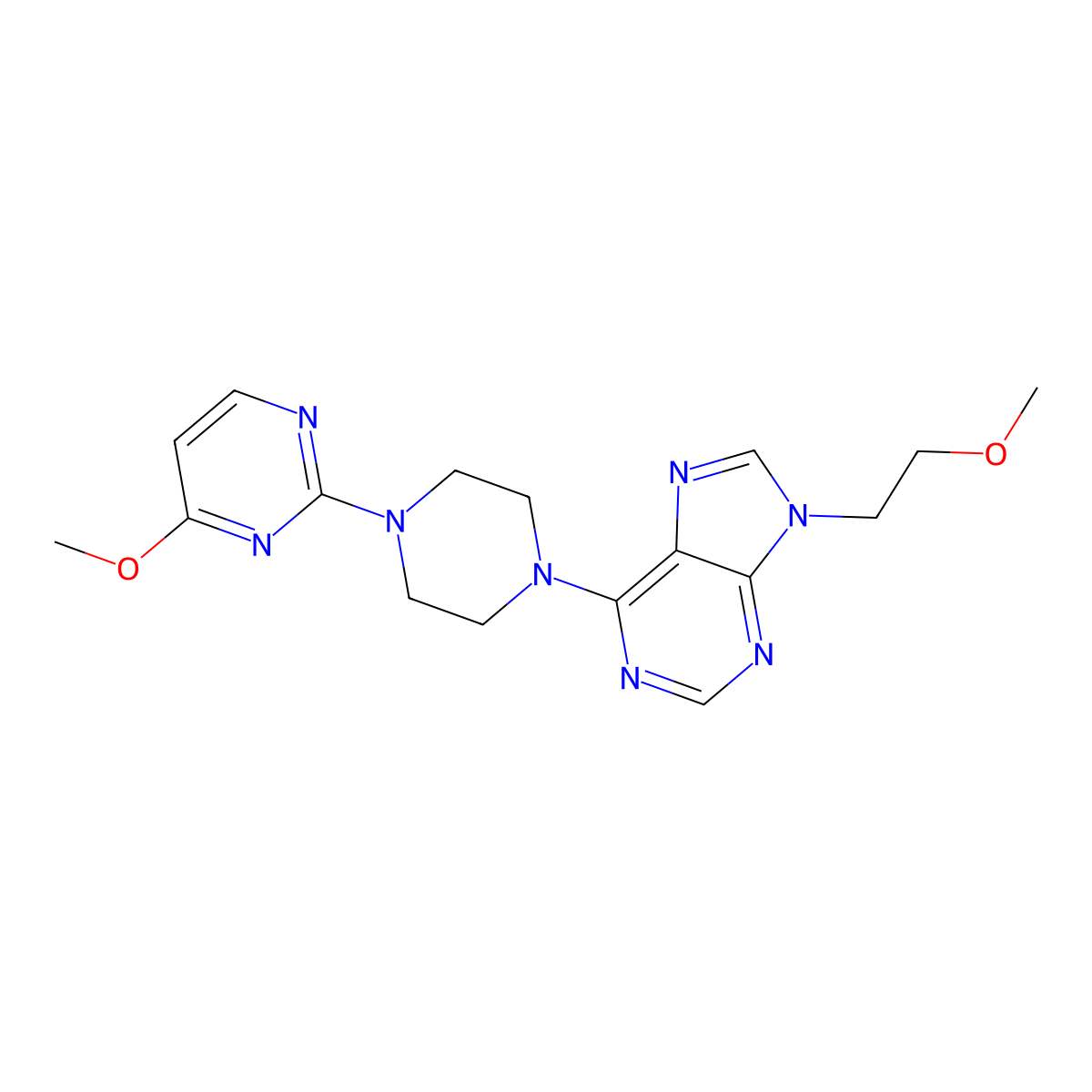 9-(2-methoxyethyl)-6-[4-(4-methoxypyrimidin-2-yl)piperazin-1-yl]-9H-purine molecular structure, CAS 2742039-08-1