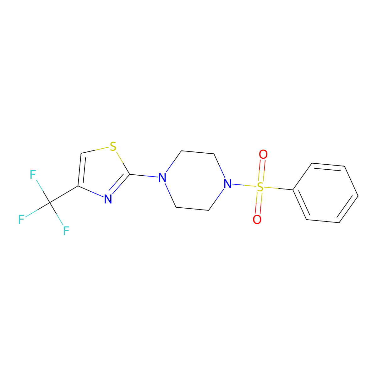 1-(Benzenesulfonyl)-4-[4-(trifluoromethyl)-1,3-thiazol-2-yl]piperazine molecular structure, CAS 2742039-09-2