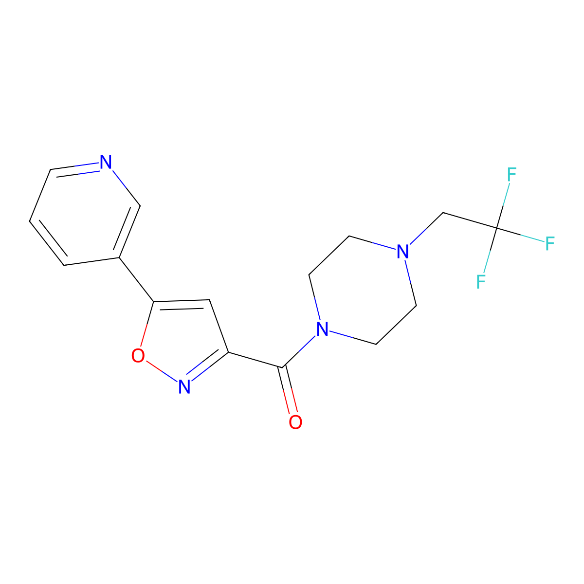 1-[5-(Pyridin-3-yl)-1,2-oxazole-3-carbonyl]-4-(2,2,2-trifluoroethyl)piperazine molecular structure, CAS 2742039-25-2