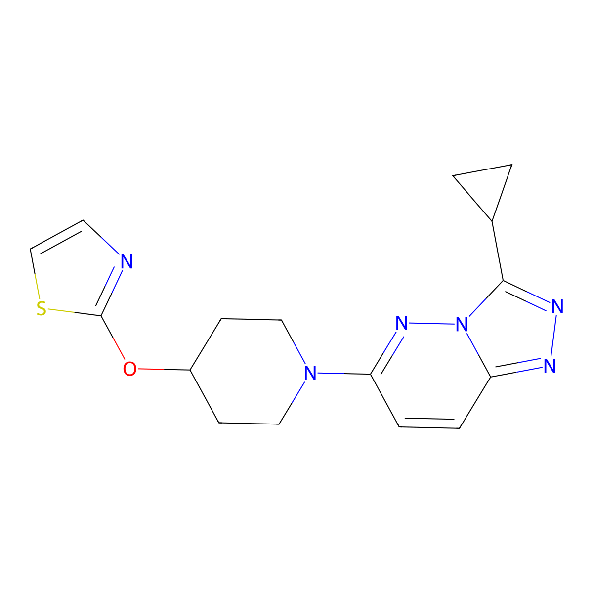 1-{3-Cyclopropyl-[1,2,4]triazolo[4,3-b]pyridazin-6-yl}-4-(1,3-thiazol-2-yloxy)piperidine molecular structure, CAS 2742039-26-3