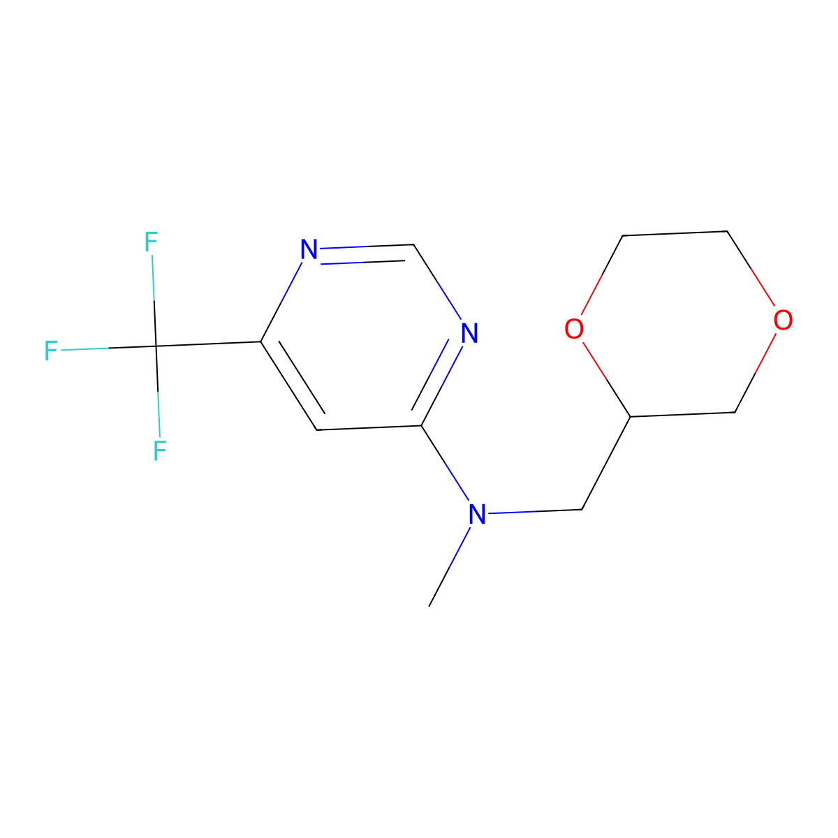 N-[(1,4-dioxan-2-yl)methyl]-N-methyl-6-(trifluoromethyl)pyrimidin-4-amine molecular structure, CAS 2742039-28-5