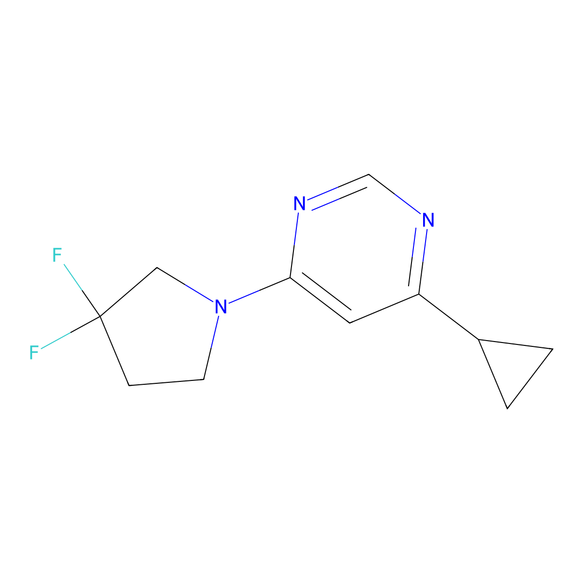 4-Cyclopropyl-6-(3,3-difluoropyrrolidin-1-yl)pyrimidine molecular structure, CAS 2742039-31-0