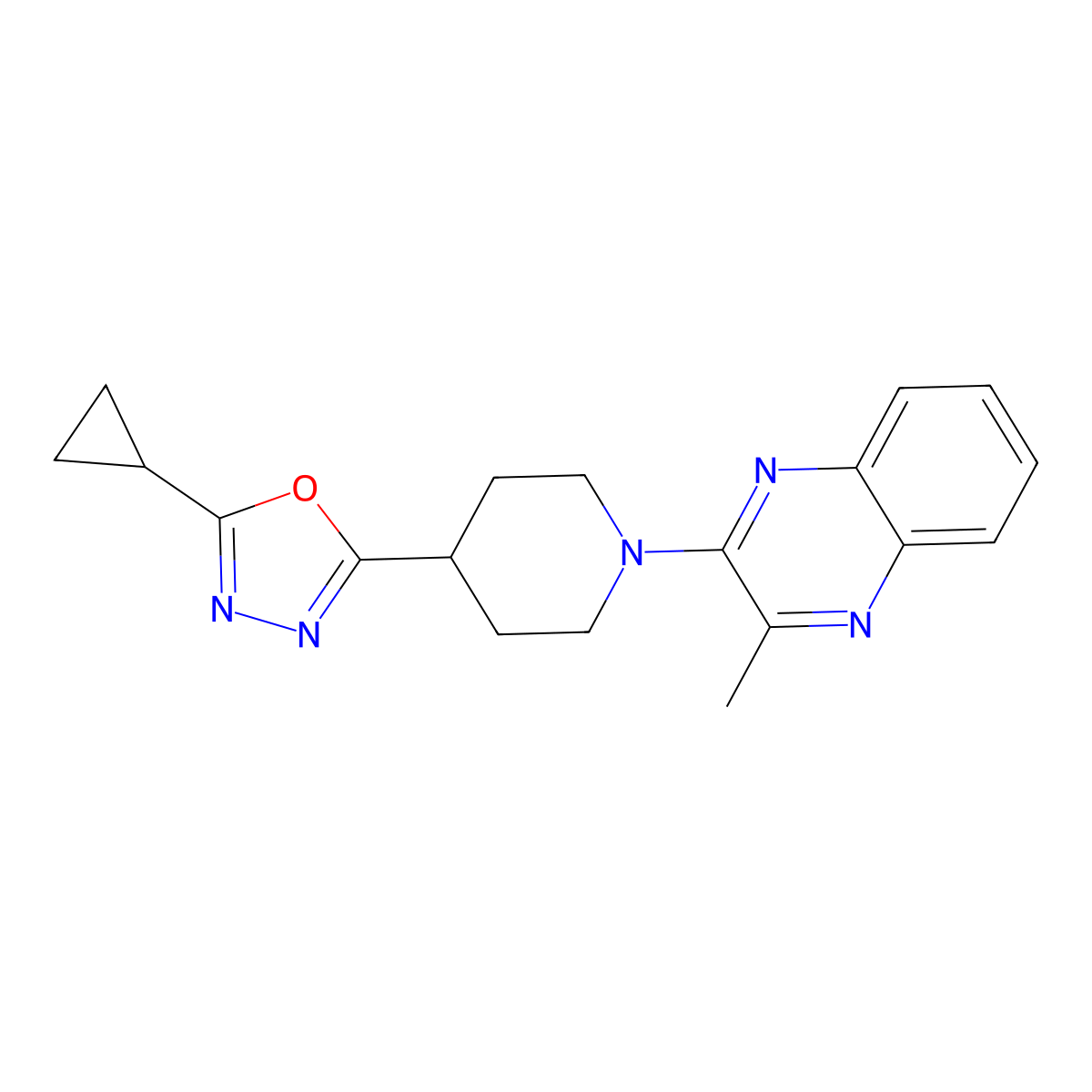 2-[4-(5-Cyclopropyl-1,3,4-oxadiazol-2-yl)piperidin-1-yl]-3-methylquinoxaline molecular structure, CAS 2742039-32-1