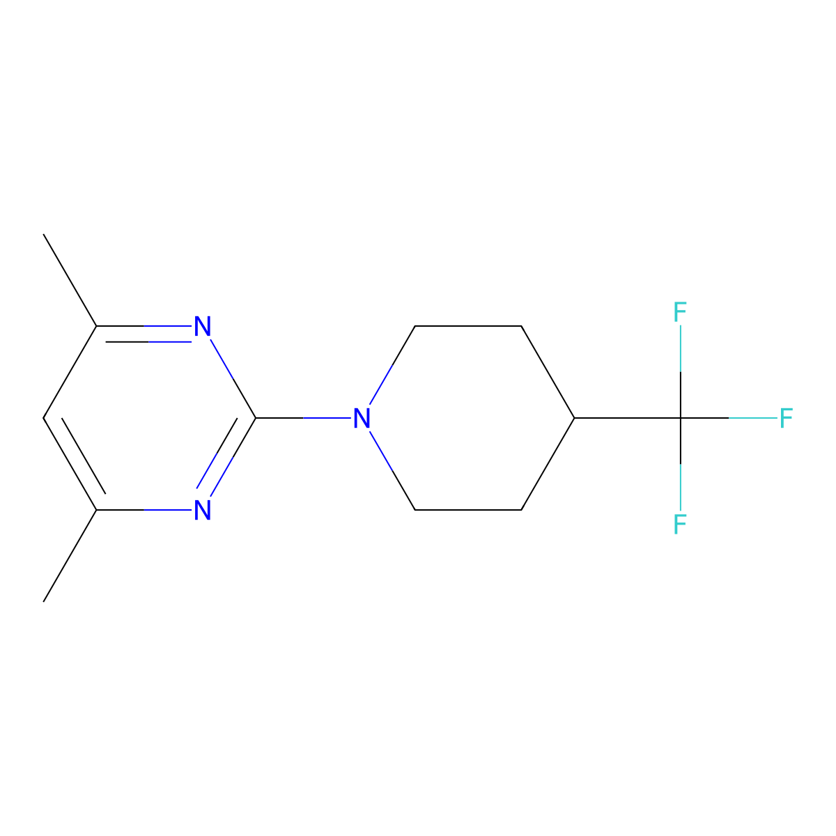 4,6-Dimethyl-2-[4-(trifluoromethyl)piperidin-1-yl]pyrimidine molecular structure, CAS 2742039-42-3