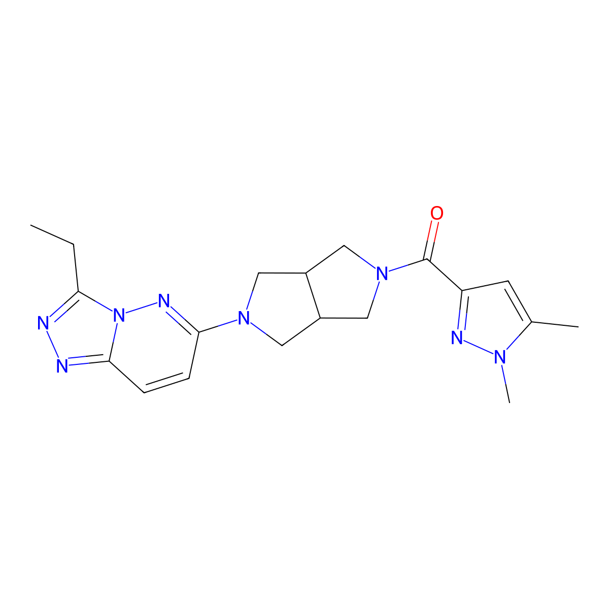 3-(5-{3-ethyl-[1,2,4]triazolo[4,3-b]pyridazin-6-yl}-octahydropyrrolo[3,4-c]pyrrole-2-carbonyl)-1,5-dimethyl-1H-pyrazole molecular structure, CAS 2742039-44-5
