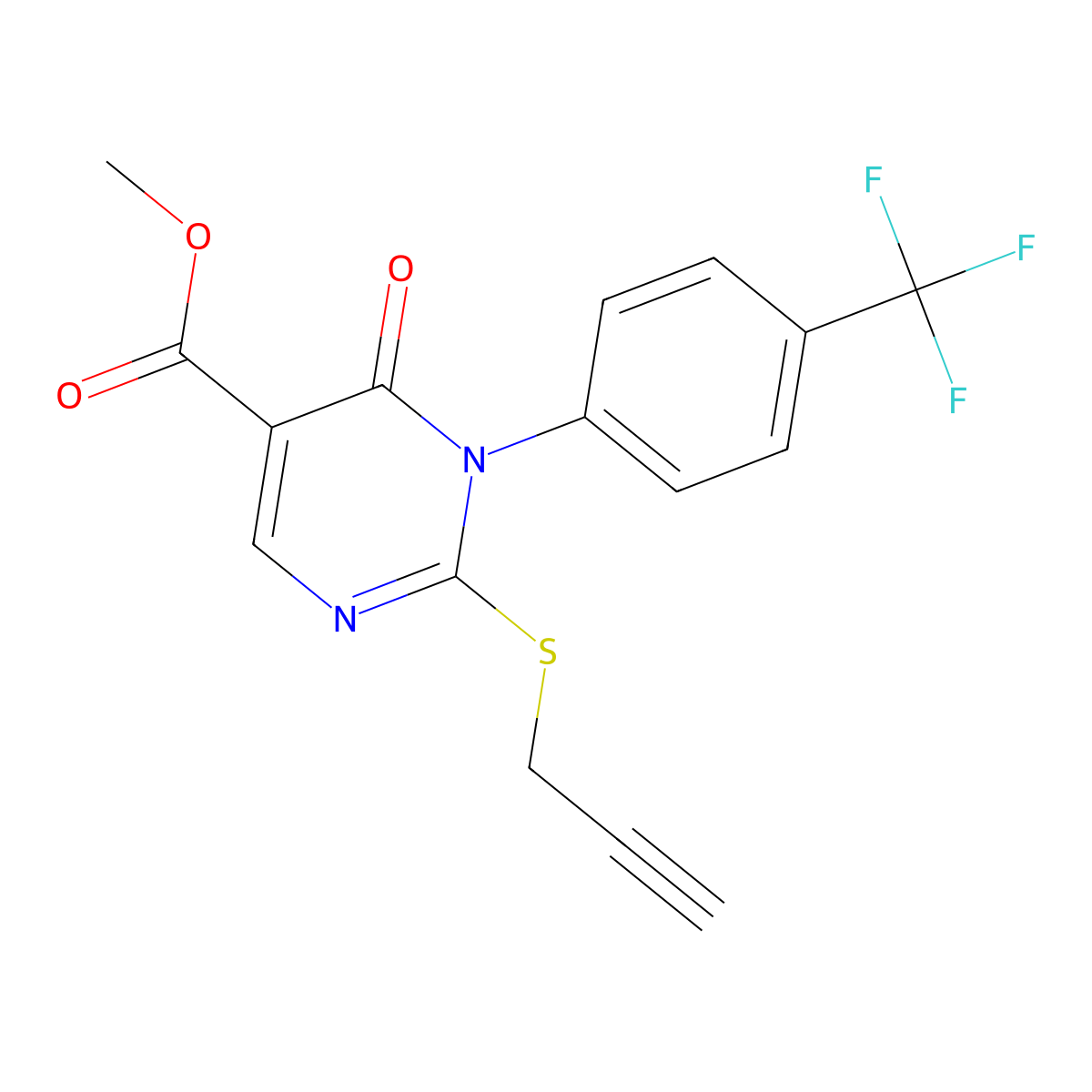 Methyl 6-oxo-2-(prop-2-yn-1-ylsulfanyl)-1-[4-(trifluoromethyl)phenyl]-1,6-dihydropyrimidine-5-carboxylate molecular structure, CAS 2742039-46-7
