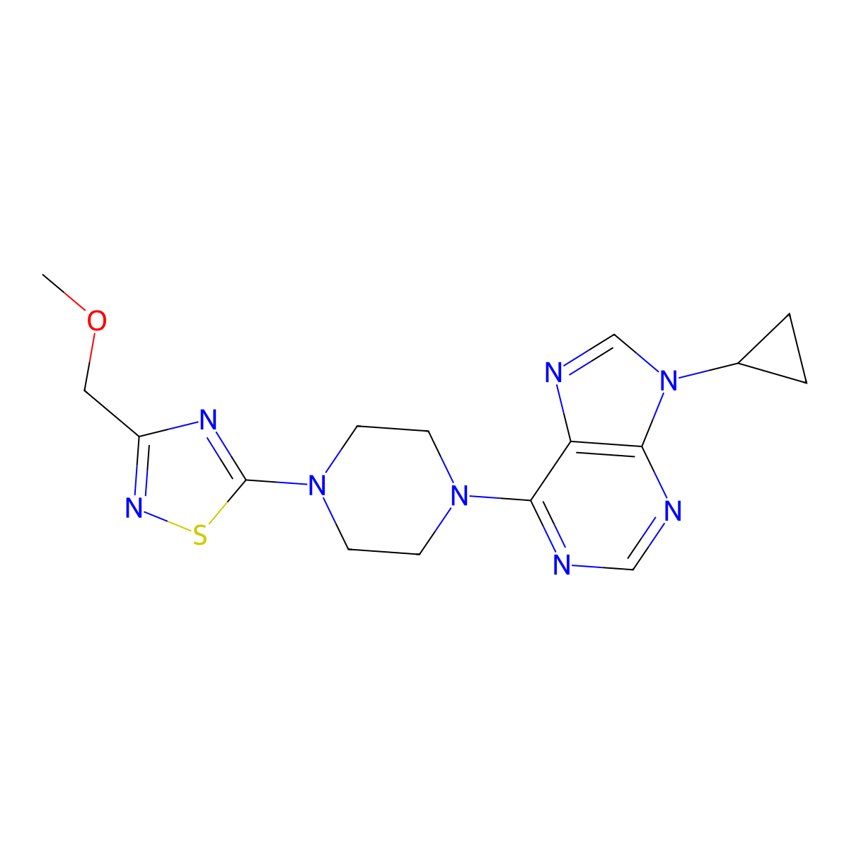 9-cyclopropyl-6-{4-[3-(methoxymethyl)-1,2,4-thiadiazol-5-yl]piperazin-1-yl}-9H-purine molecular structure, CAS 2742039-48-9