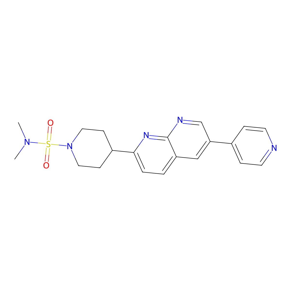 N,N-dimethyl-4-[6-(pyridin-4-yl)-1,8-naphthyridin-2-yl]piperidine-1-sulfonamide molecular structure, CAS 2742039-51-4